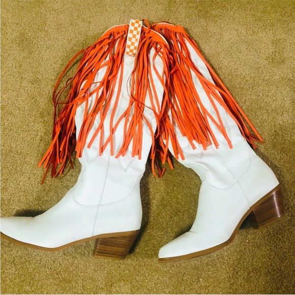 White and Orange TN Fringe Cowboy Boots - Picture 7 of 7